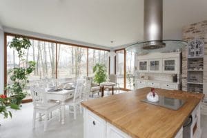 kitchen with natural wood countertops